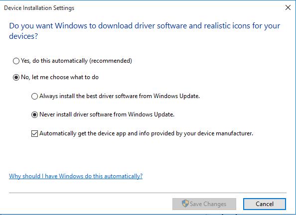setting windows 10 Device Installation