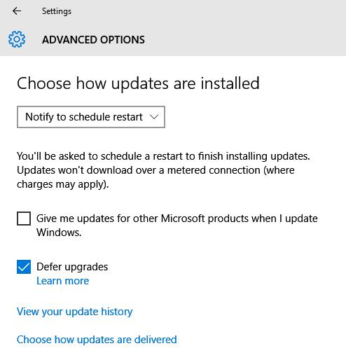 setting windows 10 updates